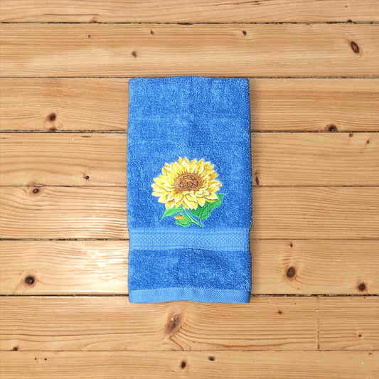 Sunflower Embroidered Hand Towel. Spring, Summer & Fall Design. Girasoles. Yellow Flowers on Hand Towels.