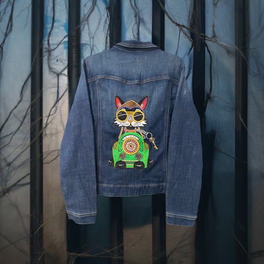 Steampunk Halloween themed Lee Denim Jacket embroidered.