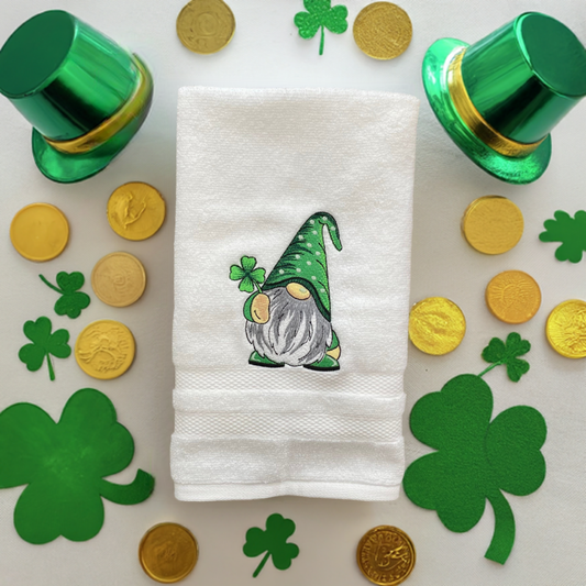 St Patrick’s Gnome Hand Towel - Embroidered hand Towels. Bathroom towels. Embroidered. Gifts for any occasion.