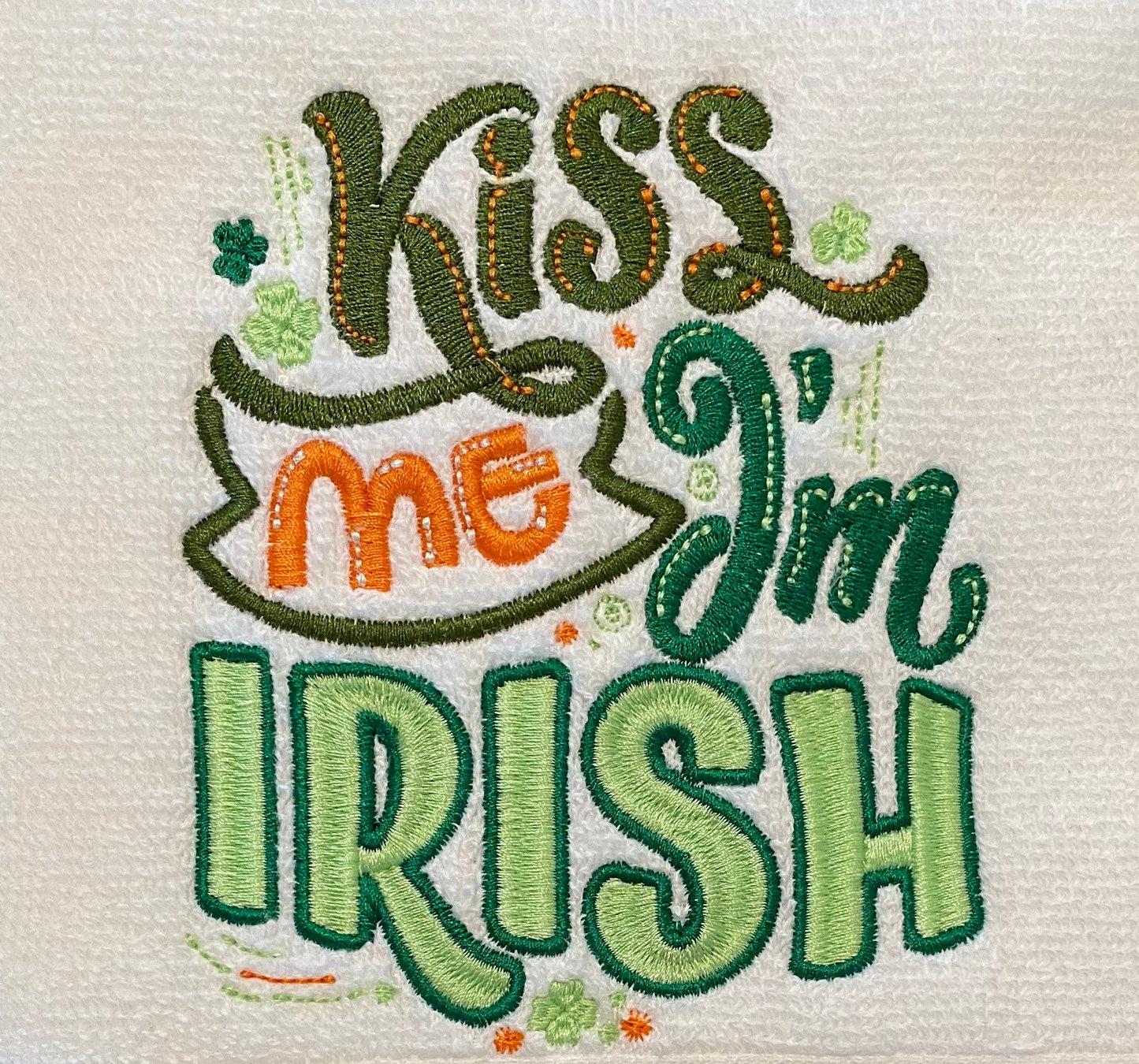 kiss Me I’m Irish Embroidered  White hand Towel. Bathroom Towel. Hand Towel. personalized Gifts. St. Patrick’s