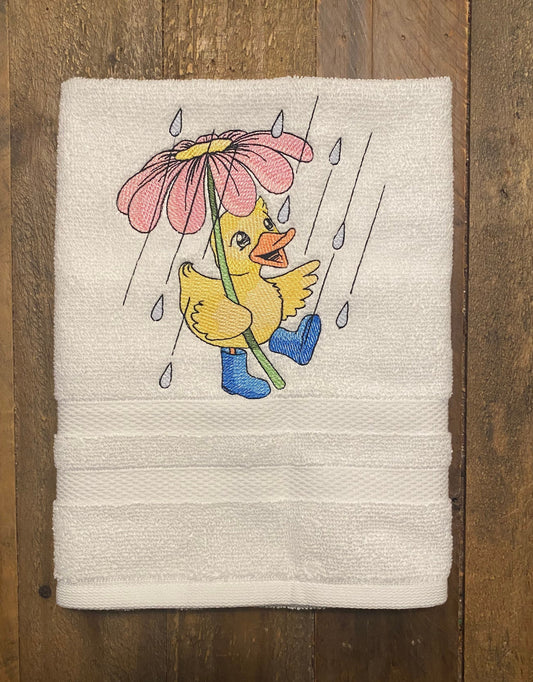 Spring Showers Duck, Spring Showers Bunny & Spring Showers Mouse embroidered Hand Towels , Gift, personalized, nursery, Children.