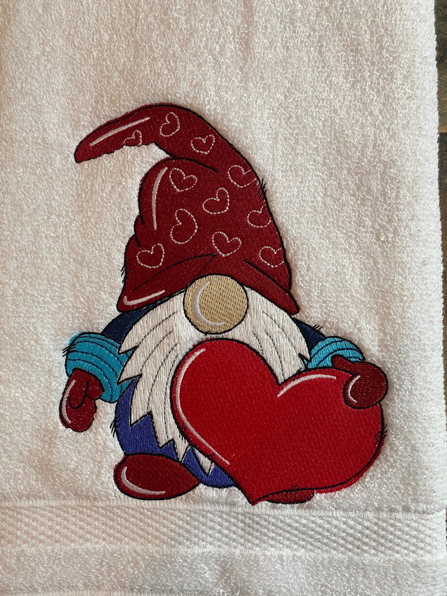 Valentine’s Gnome Hand Towel - Embroidered hand Towels. Bathroom towels. Embroidered. Gifts. Valentine’s