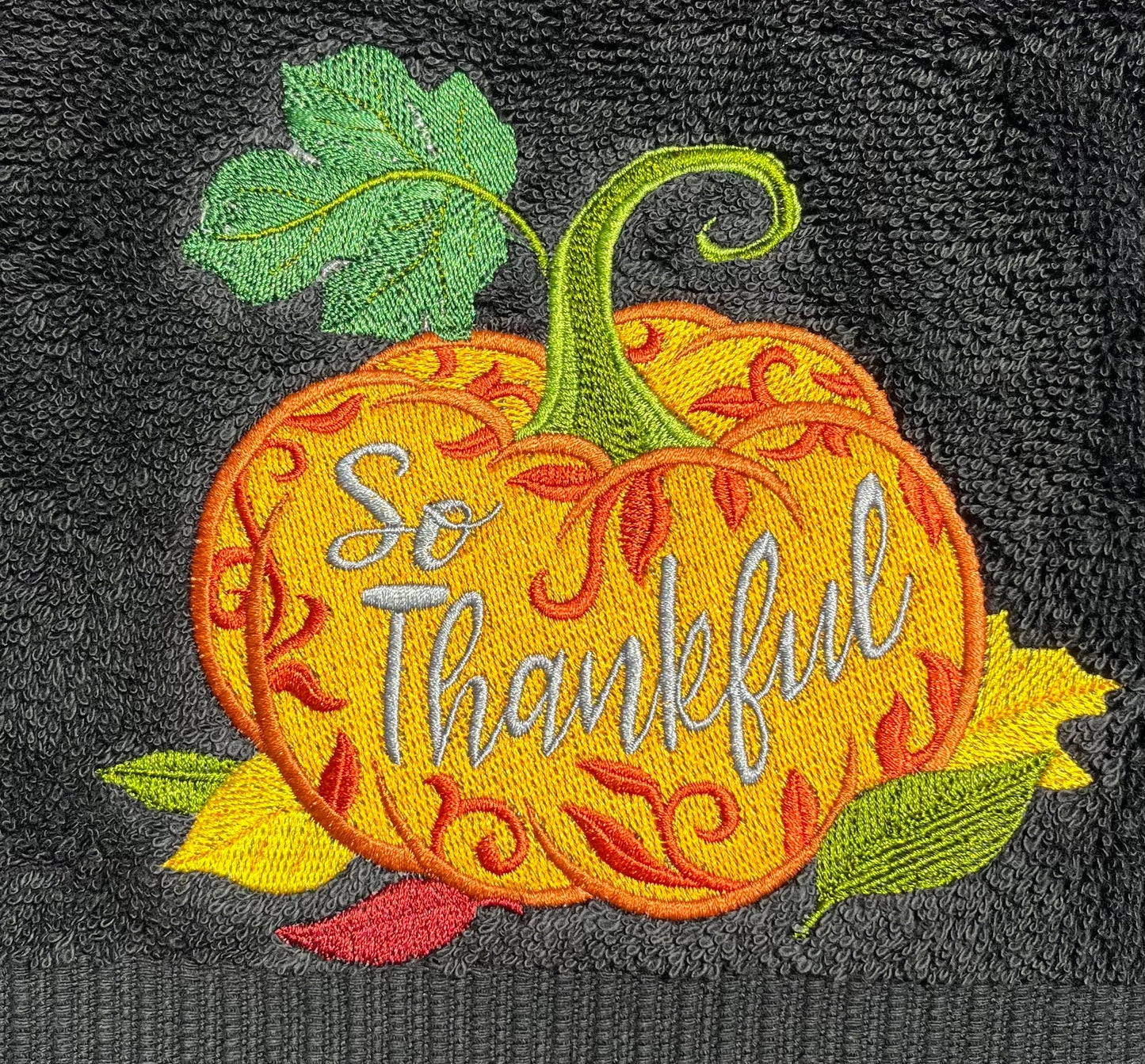 Fall Embroidered  White hand Towel. So Thankful Pumpkin . Blessings. Thanksgiving.